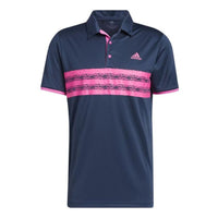 Men's adidas Stripe Printing Golf Sports Short Sleeve Navy Blue Polo Shirt GL0101