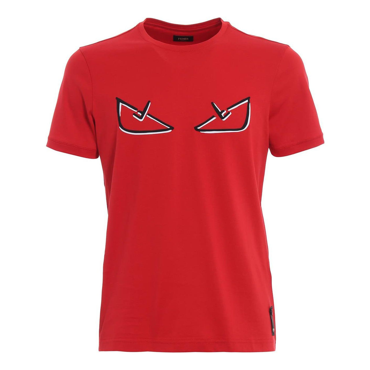 Men's FENDI SS21 Small Monster Eye Pattern Round Neck Short Sleeve Red FY0894A6ZGF0BVE