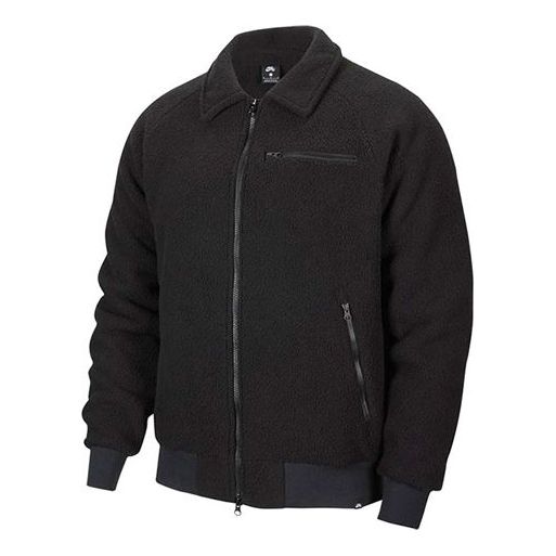 Nike Solid Color Stand Collar Casual Sports Fleece Lined Jacket Black CK5286-010