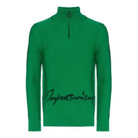 Men's Off-White FW21 Logo Alphabet Printing Zipper Knit Pullover Wool Sweater Green OMHF003R19A280304010