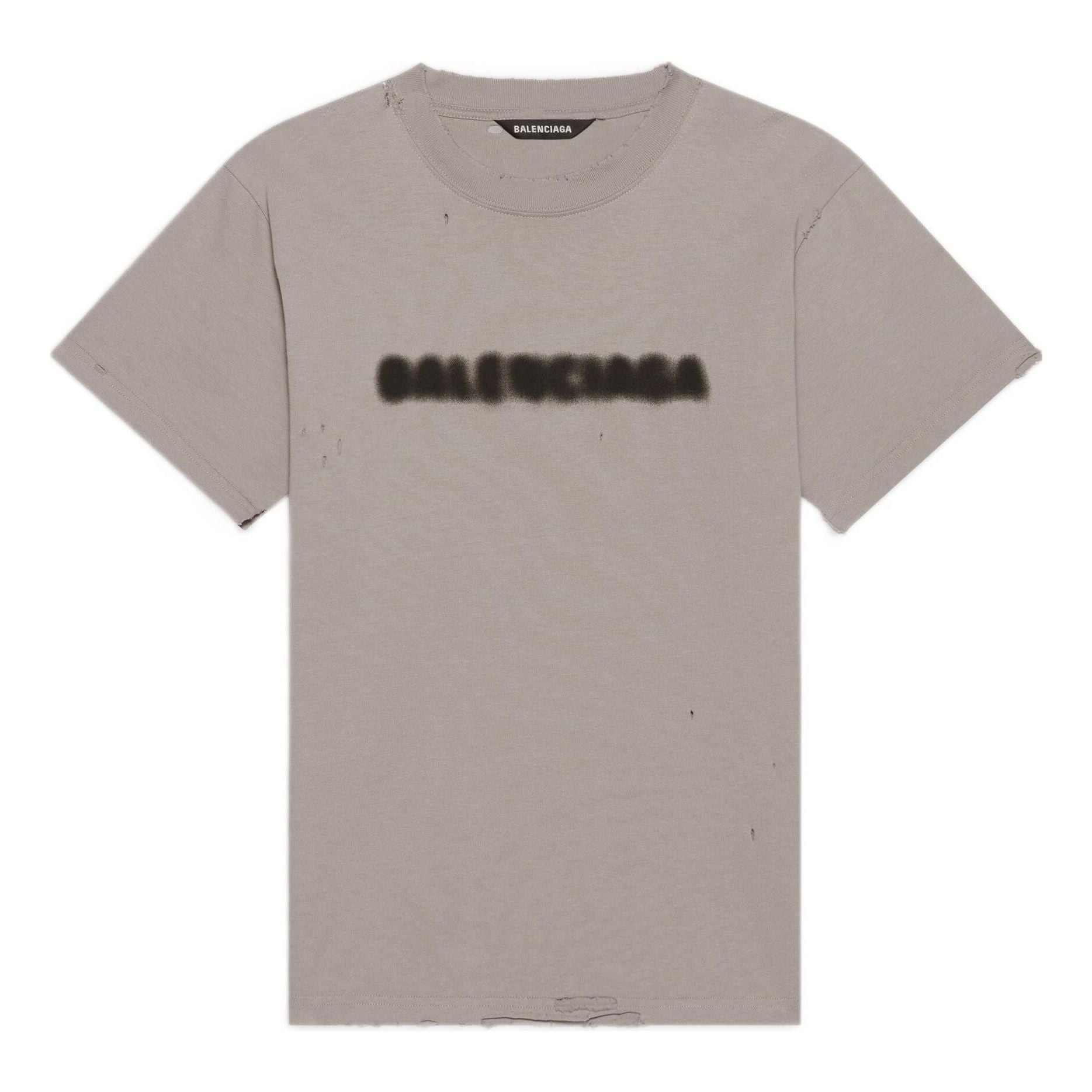 Balenciaga Blurry Logo Hole Retro Classic Short Sleeve Unisex Gray 661705TKVD58174