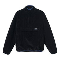 Men's Stussy Corduroy Mock Pullover Logo Black 115624