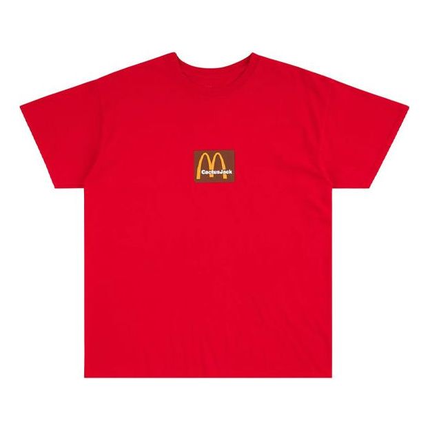 Men's Travis Scott x McDonalds Sesame III Crossover Chest Printing Round Neck Short Sleeve Red T-Shirt CJMDSS13