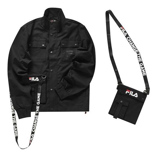 FILA FUSION Sports Functional Multiple Pockets Cargo Stand Collar Woven Jacket Black T11M013703F-BK