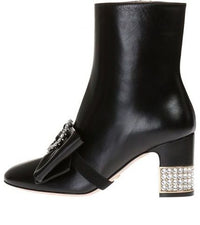 (WMNS) Gucci Removable Bow Leather Ankle Boots 'Black' 481171-BKO00-1000