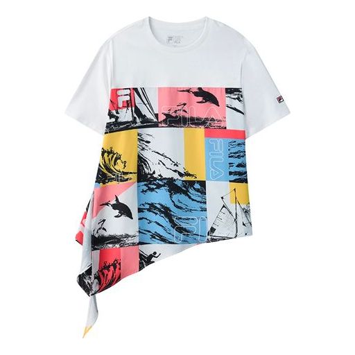 (WMNS) FILA Printing Pattern Round Neck Short Sleeve White F11W128114F-WT