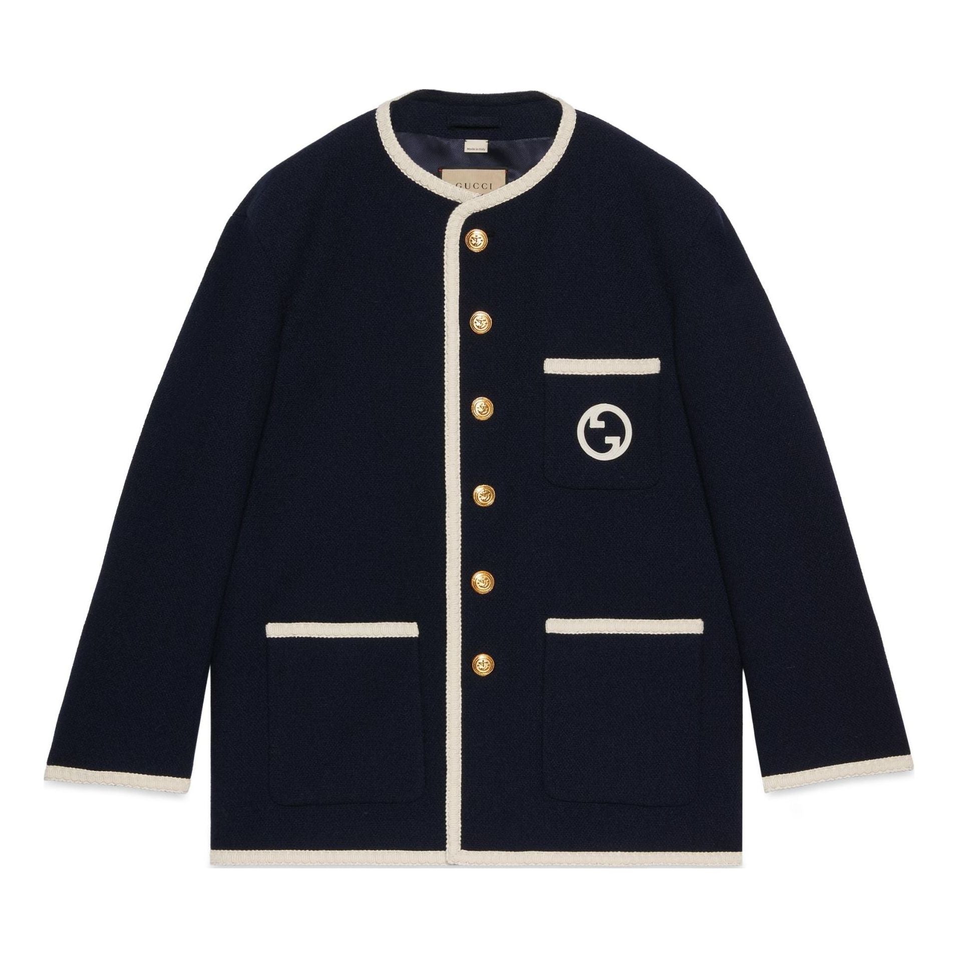 (WMNS) Gucci Retro Tweed Jacket With Embroidery 'Blue' 749578-ZANIZ-4613