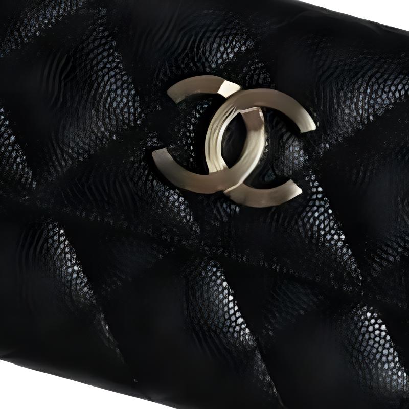 CHANEL Large Cc Logo Tri Fold Card Holder Black AP3141